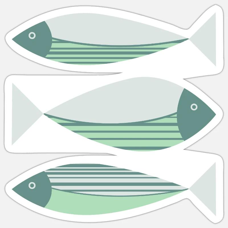 Vert Poisson Graphique Illustré - Sticker taille S (10 x 10 cm) - blanc mat