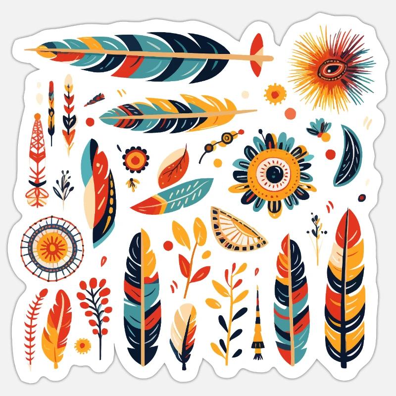 Boho Feather and Flowers Pattern - Sticker size S (10 x 10 cm) - white matte