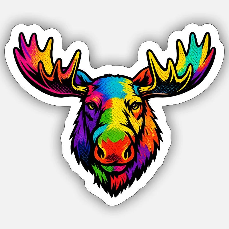 Der Kopf des Regenbogenelchs - Sticker Größe S (10 x 10 cm) - Mattweiß