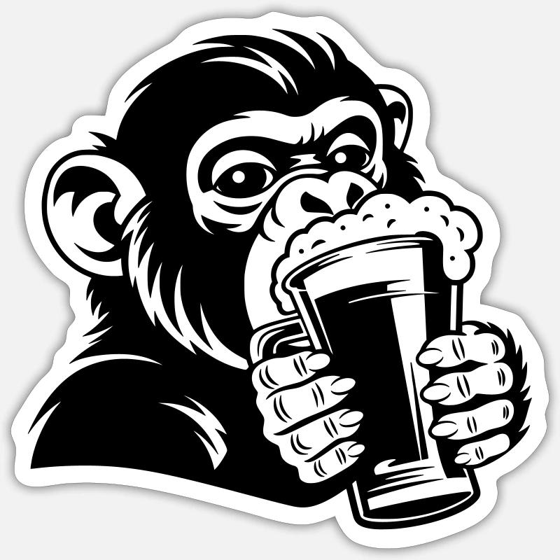 Lässiger Affe mit Getränk - Sticker Größe S (10 x 10 cm) - Mattweiß