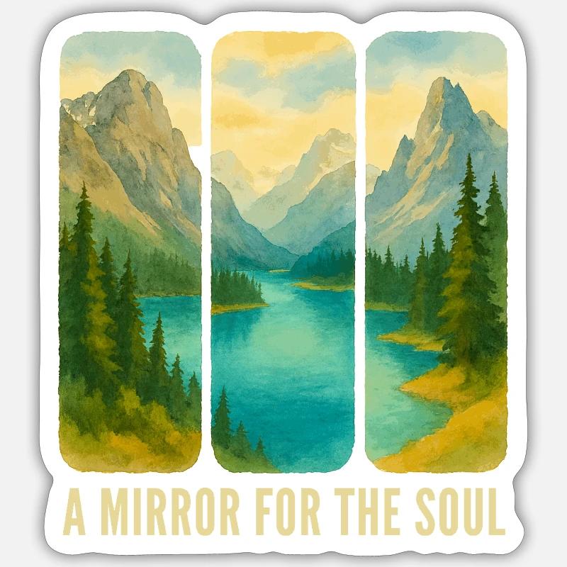 Mountain Landscape Triptych with Lake - Sticker size S (10 x 10 cm) - white matte