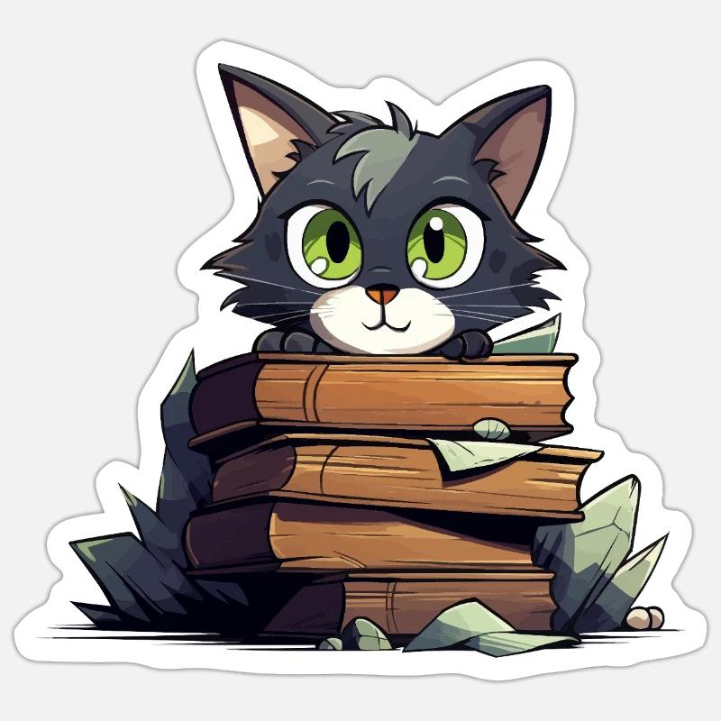 Cat Book Stack Sticker size S (10 x 10 cm)