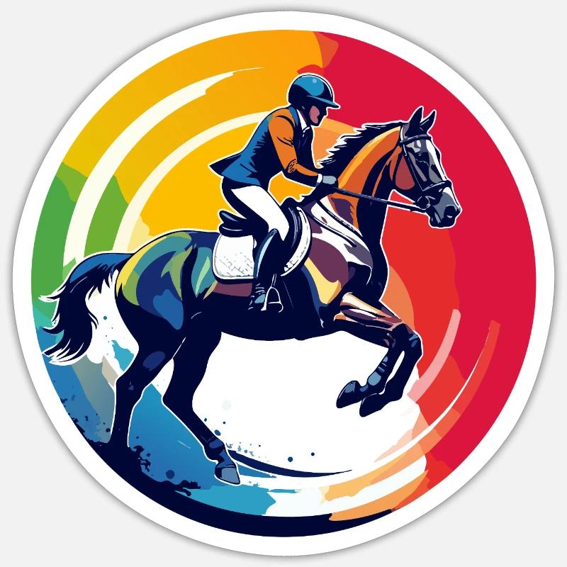 Regenbogen Springpferd Pferd Springreiten Motiv Sticker Größe S (10 x 10 cm)