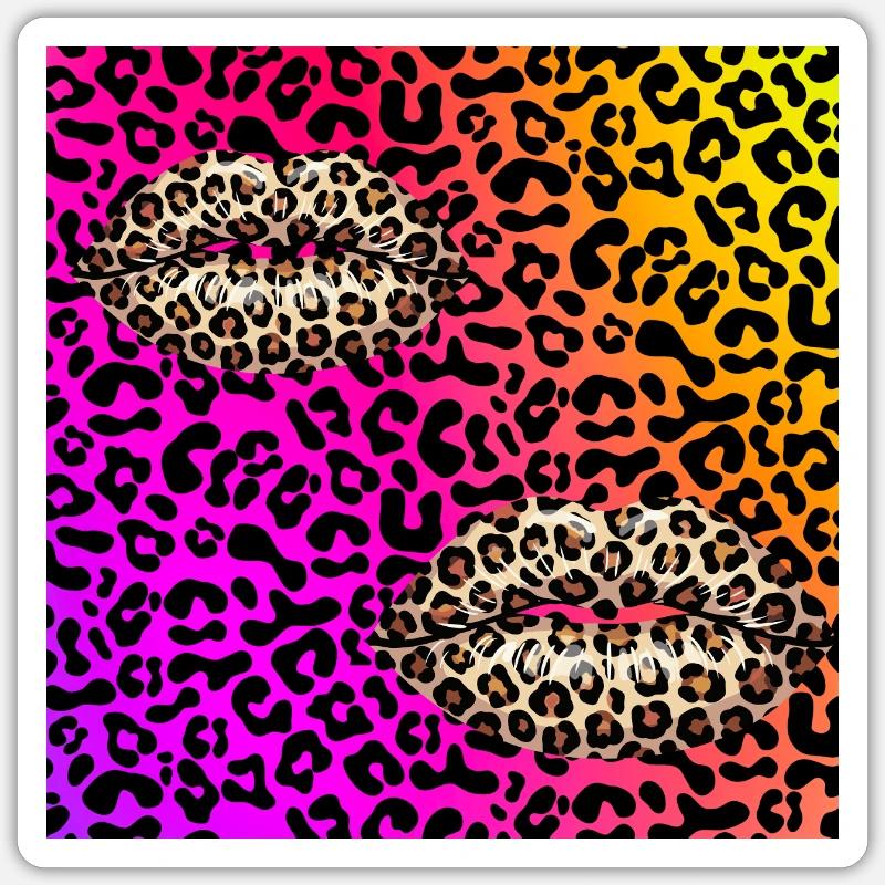 Leopard Lips on Neon Gradient Sticker size S (10 x 10 cm)