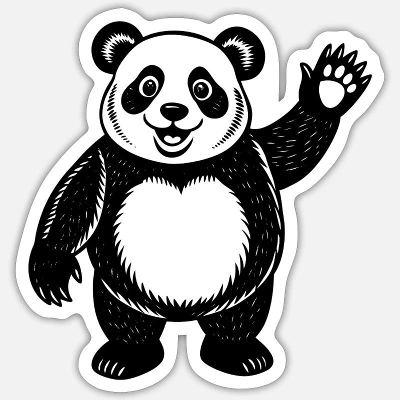 Panda waving hello - Sticker size S (10 x 10 cm) - white matte