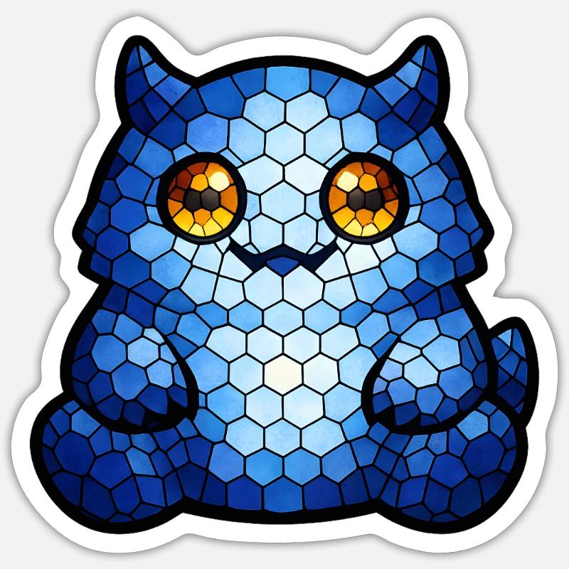 Œil bleu de chat mosaïque - Sticker taille S (10 x 10 cm) - blanc mat