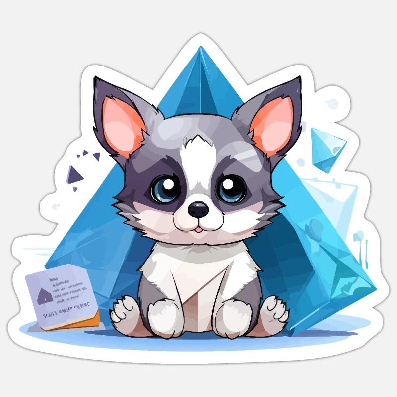Kristallhündchen im Eisstil - Sticker size S (10 x 10 cm) - white matte
