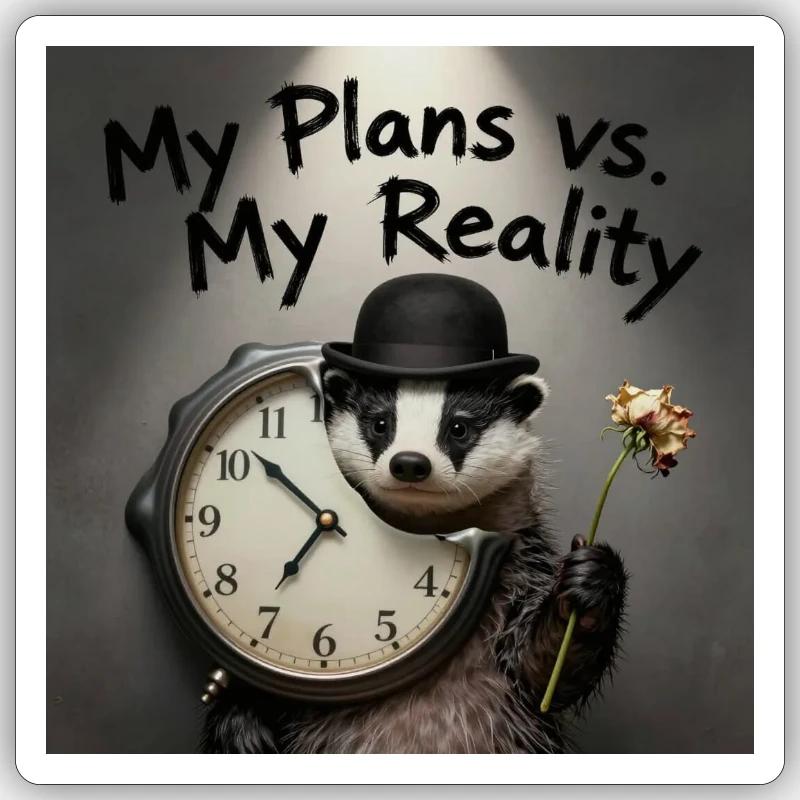 My Plans vs Reality – Badger with Clock Sticker size S (10 x 10 cm)