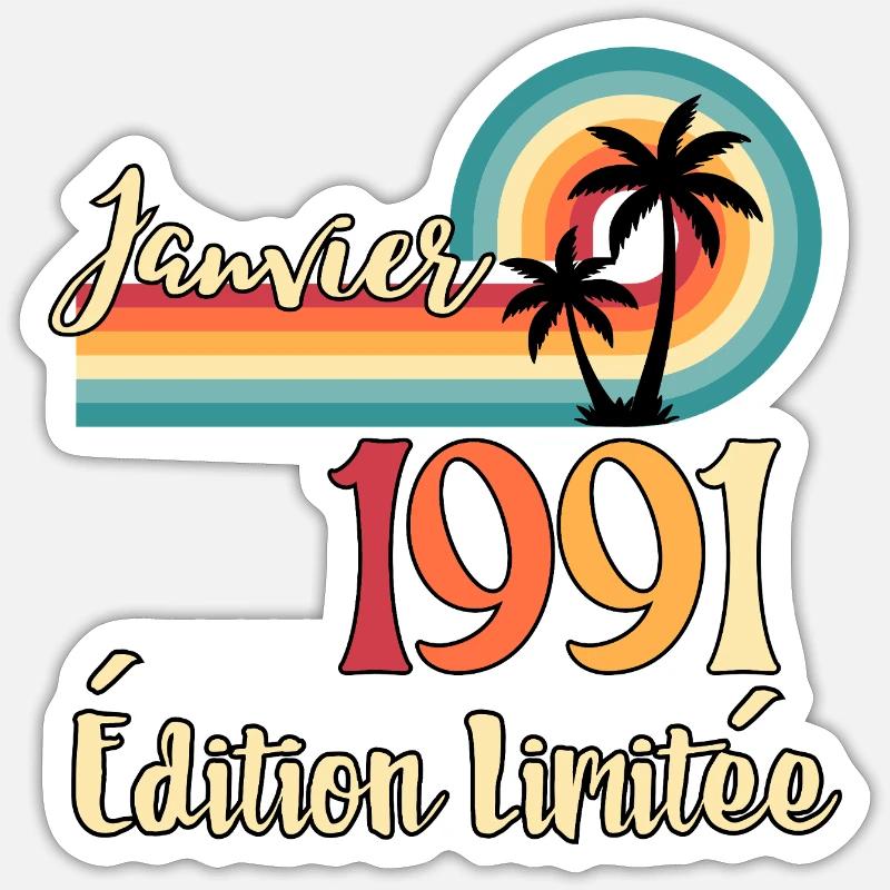 Janvier 1991 – Édition limitée rétro - Sticker taille S (10 x 10 cm) - blanc mat
