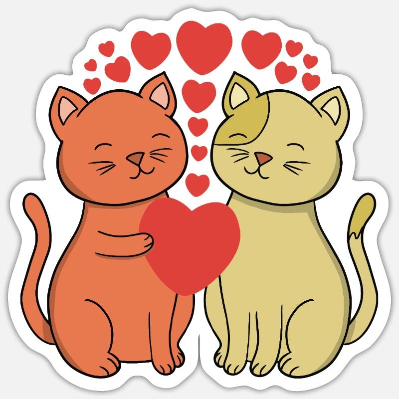 Deux chats sincères s’embrassent - Sticker taille S (10 x 10 cm) - blanc mat