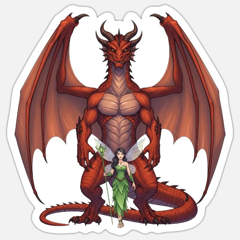 Dragon Pourpre et Fée de la Forêt Sticker taille S (10 x 10 cm)