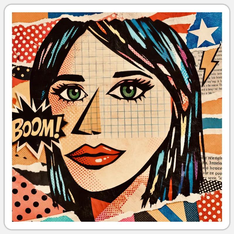 Face Pop Art Boom Collage - Sticker Größe S (10 x 10 cm) - Mattweiß