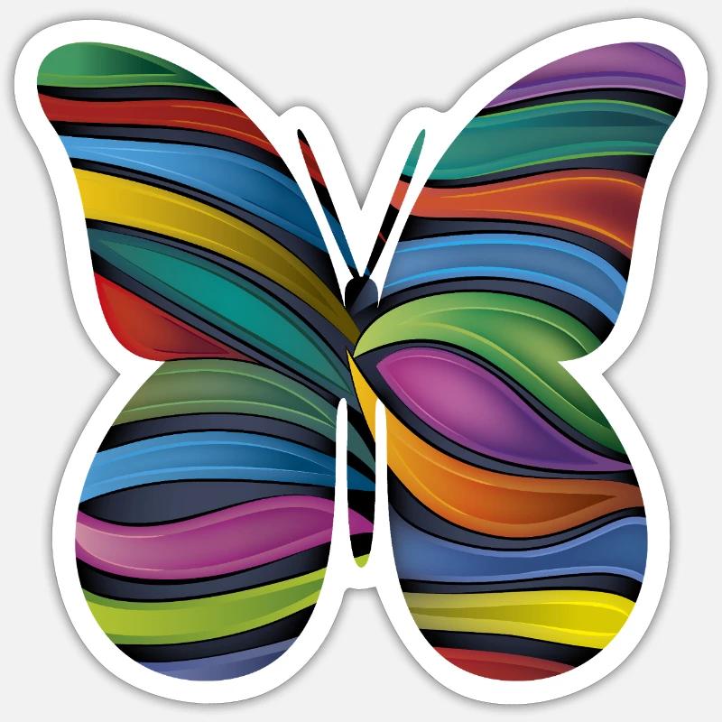 Rainbow Stripe Butterfly - Sticker size S (10 x 10 cm) - white matte