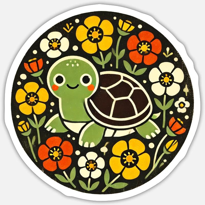 Tiny Turtle Amid Floral Circle Sticker size S (10 x 10 cm)