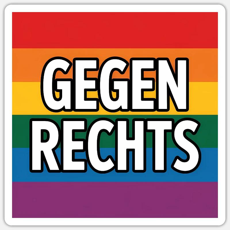 Gegen Rechts - Antifa Regenbogen Tee - Sticker Größe S (10 x 10 cm) - Mattweiß