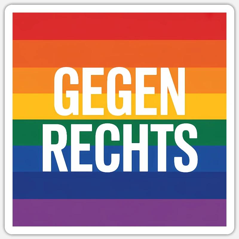 Gegen Rechts - Antifa Regenbogen Tee - Sticker Größe S (10 x 10 cm) - Mattweiß
