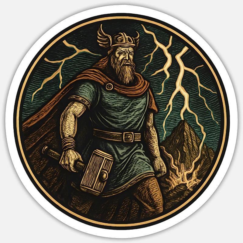 Marteau-Tempête viking Thor - Sticker taille S (10 x 10 cm) - blanc mat