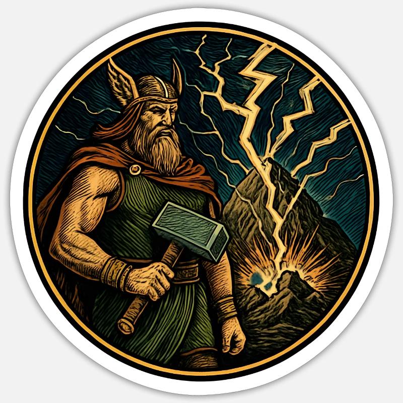 Thor mit Hammer Sticker Größe S (10 x 10 cm)