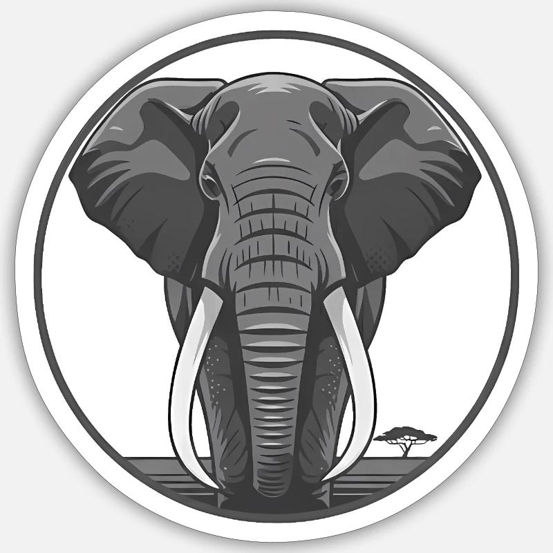 Elephant Head Circle Graphic - Sticker size S (10 x 10 cm) - white matte