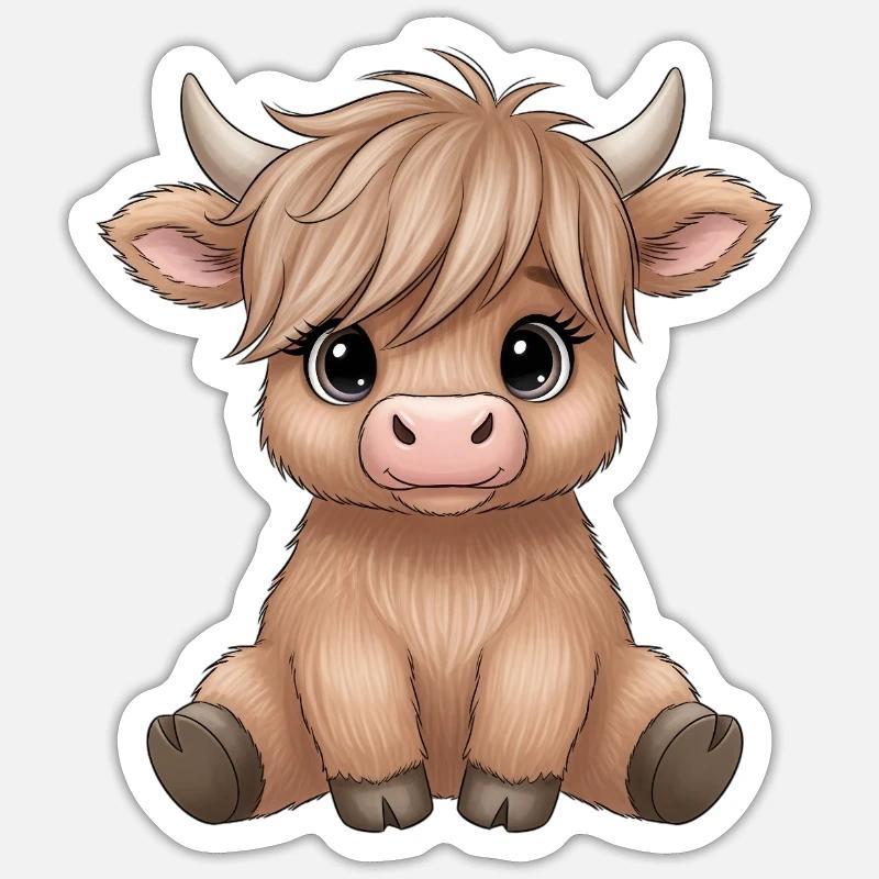 Bébé vache avec poney en poney - Sticker taille S (10 x 10 cm) - blanc mat