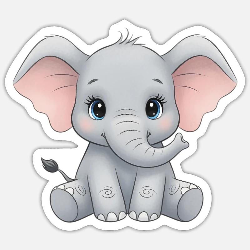Dessin animé câlin bébé éléphant - Sticker taille S (10 x 10 cm) - blanc mat