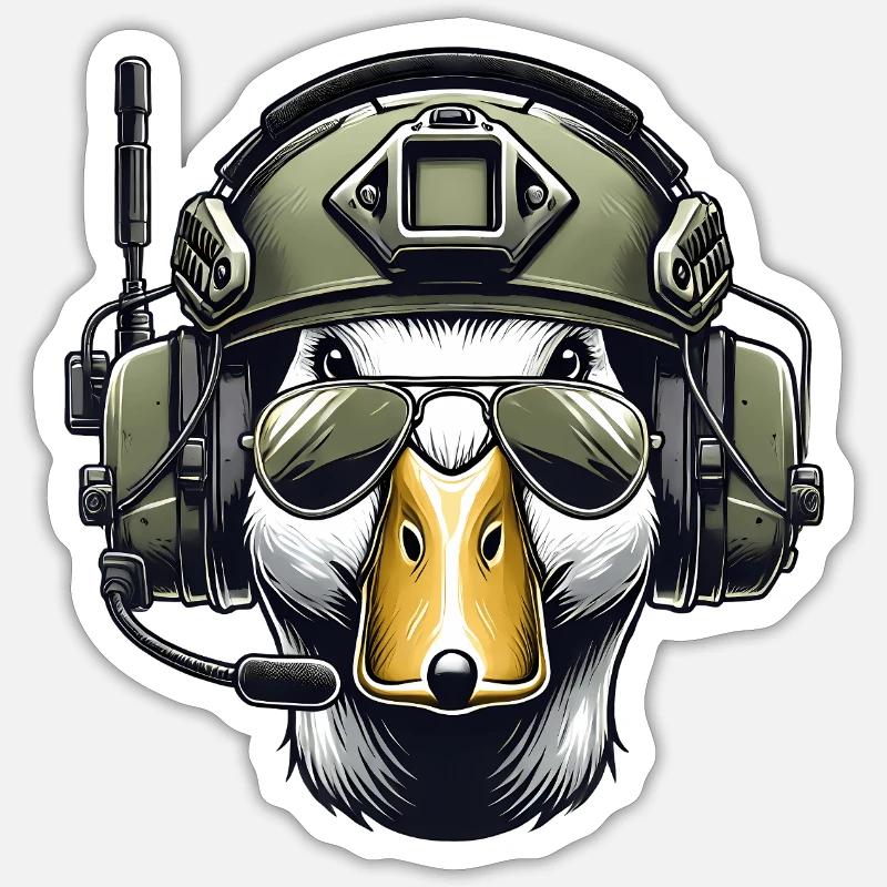 Tactical Duck with Headset - Sticker size S (10 x 10 cm) - white matte