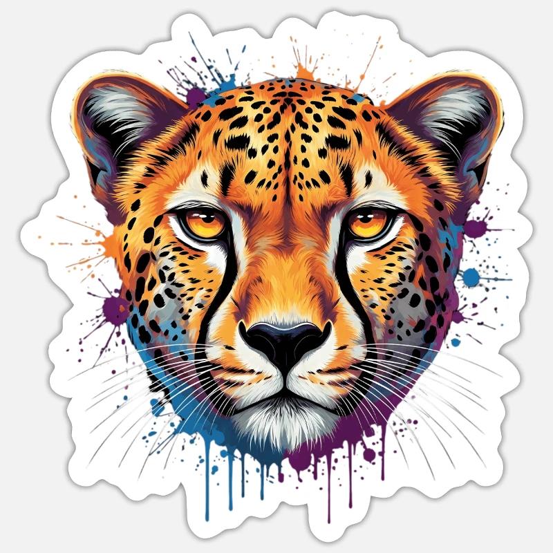Bunter Leopard – Moderne Tier Illustration - Sticker Größe S (10 x 10 cm) - Mattweiß