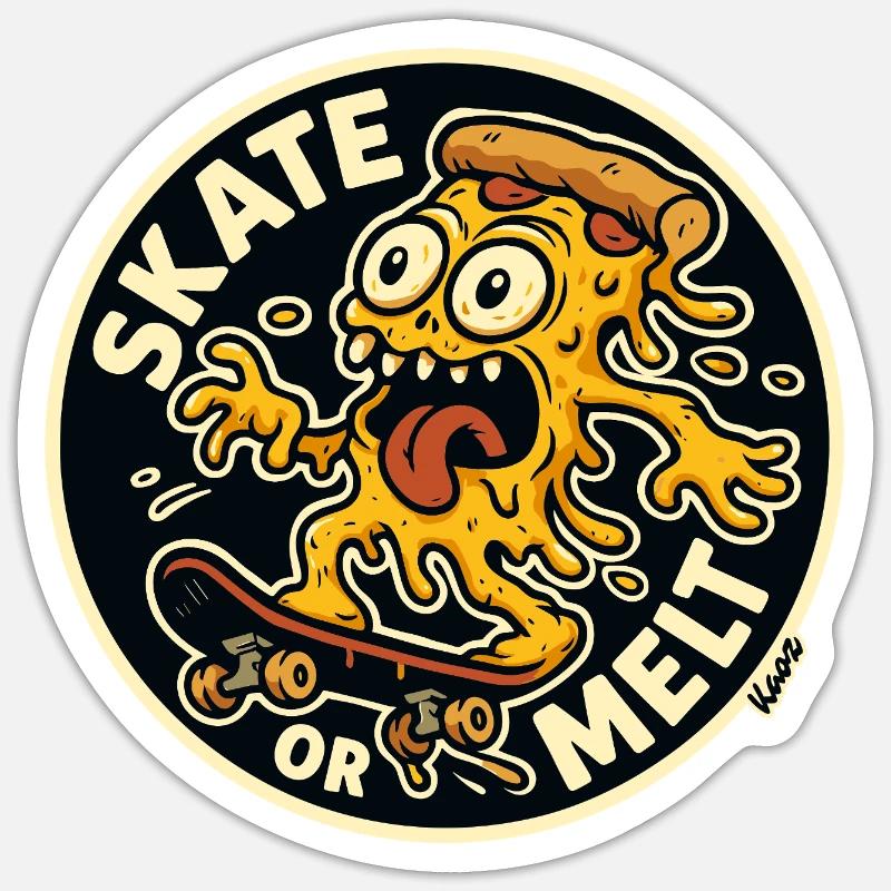 Skate oder Melt Käse Pizza Monster Skateboard Sticker Größe S (10 x 10 cm)