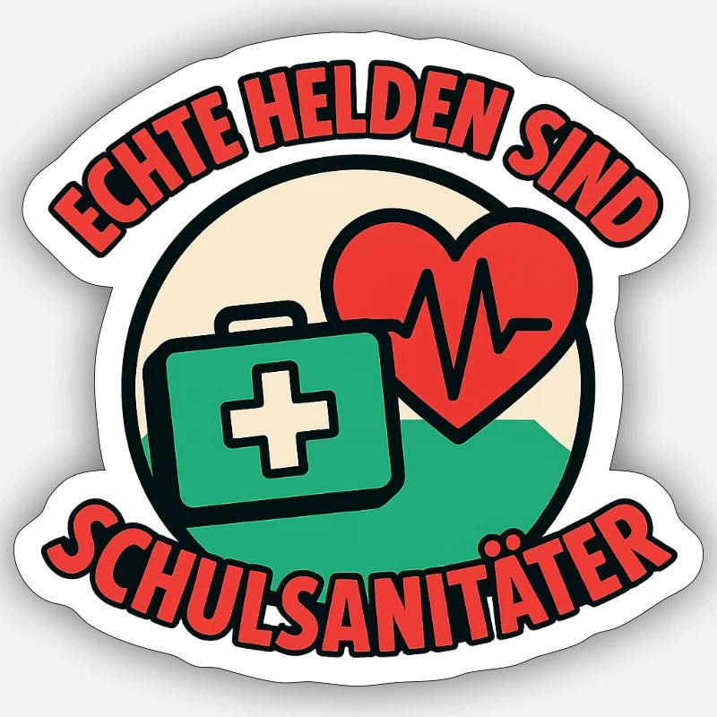 Echte Helden sind Schulsanitäter - Sticker Größe S (10 x 10 cm) - Mattweiß