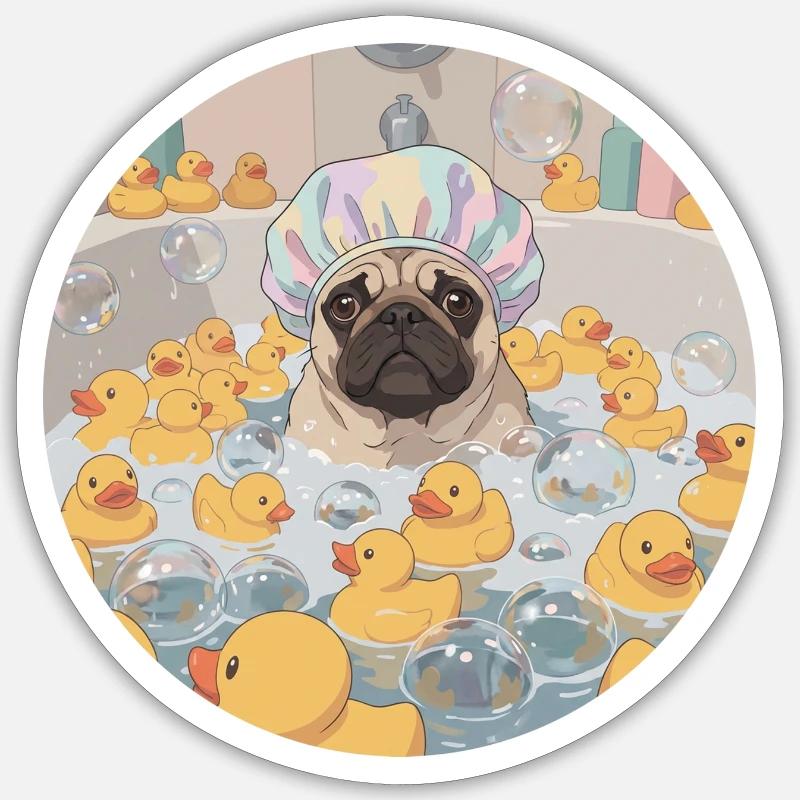 Mops in the bubble bath - Sticker size S (10 x 10 cm) - white matte