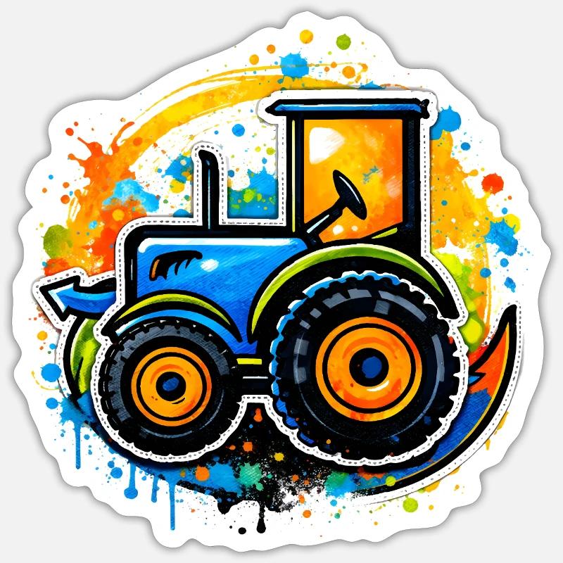 Bunter Traktor im Graffiti-Stil   Sticker Größe S (10 x 10 cm)