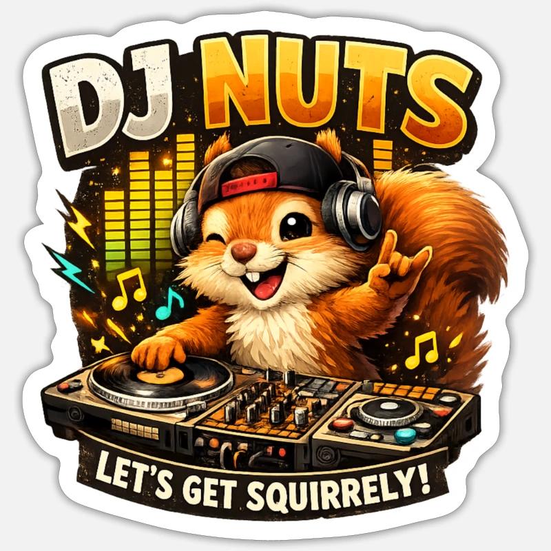 Eichhörnchen DJ Nuts süßes Squirrel lustig - Sticker Größe S (10 x 10 cm) - Mattweiß