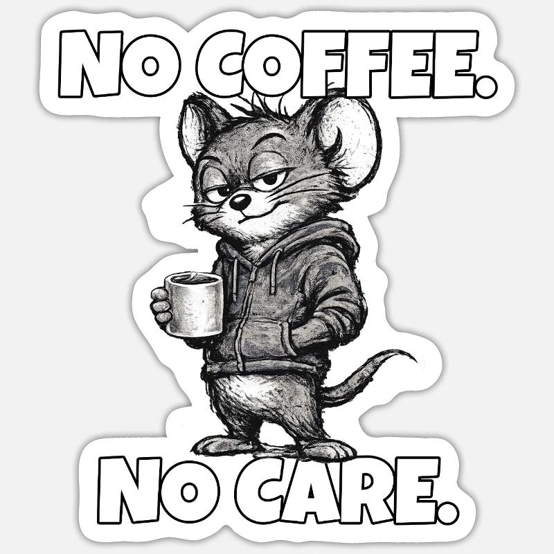 No Coffee. No Care. – Maus (Sarkasmus) - Sticker Größe S (10 x 10 cm) - Mattweiß