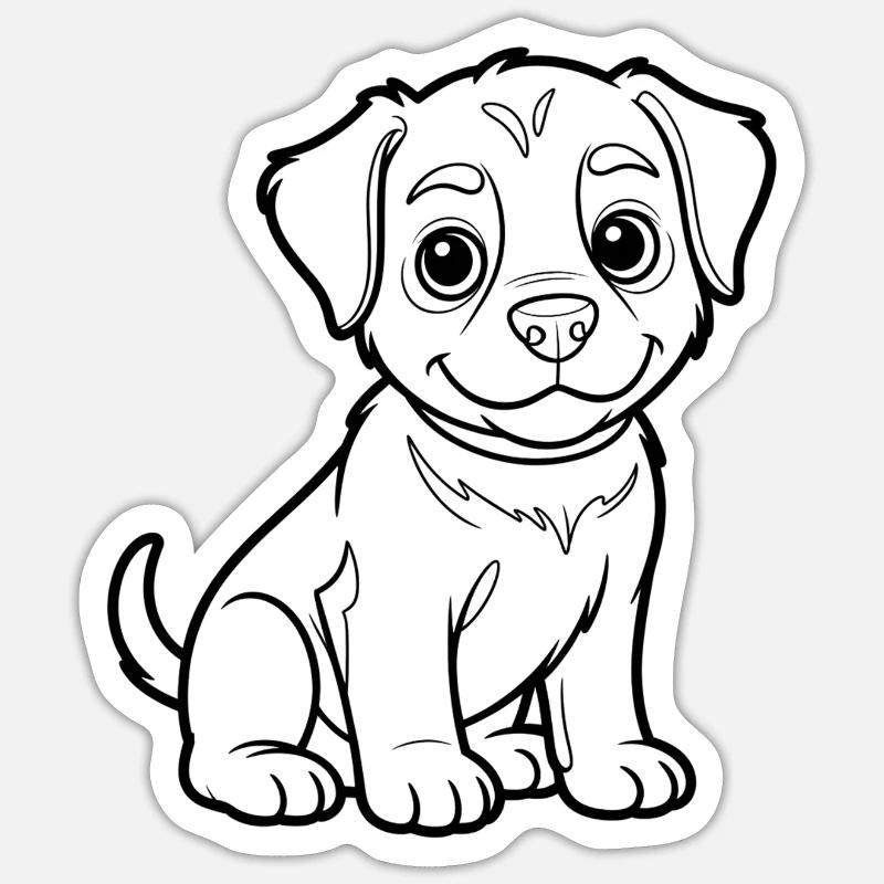 Illustration de plan de petit chiot - Sticker taille S (10 x 10 cm) - blanc mat