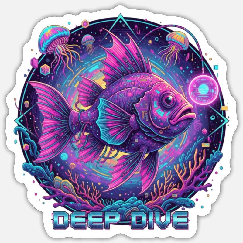 Deep Dive Neonfisch Unterwasser - Sticker Größe S (10 x 10 cm) - Mattweiß