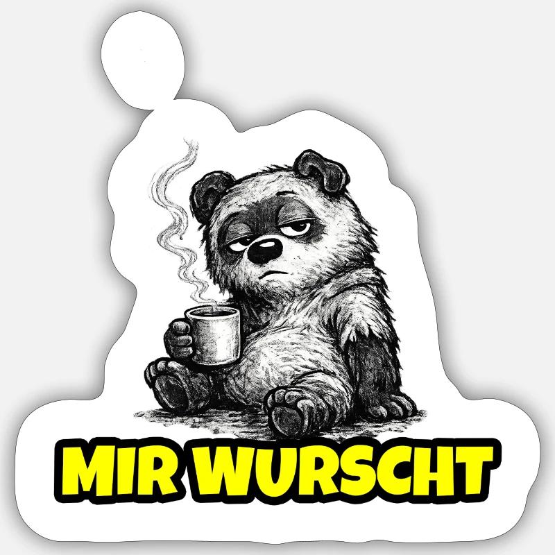 Mir wurscht – Grumpy Bär mit Kaffee (Sketch) Sticker taille S (10 x 10 cm)