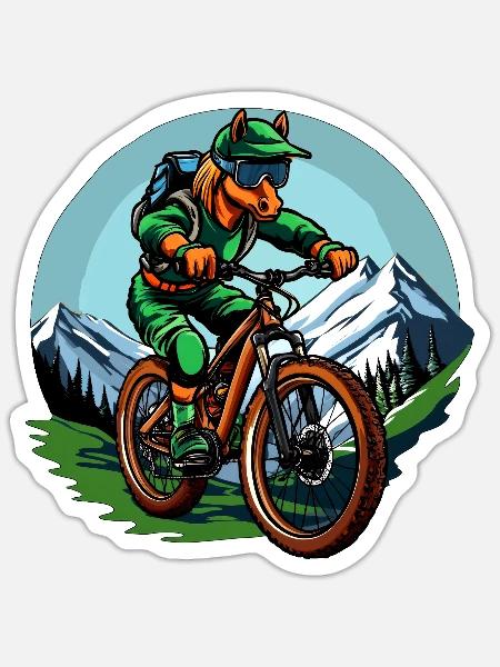 Ponys Mountainbiker / Bike Pony - Sticker Größe S (10 x 10 cm) - Mattweiß
