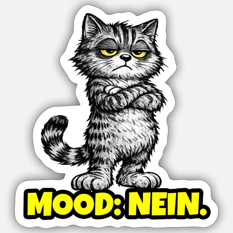 Mood: Nein. – Grumpy Katze (Chef Vibes) - Sticker Größe S (10 x 10 cm) - Mattweiß