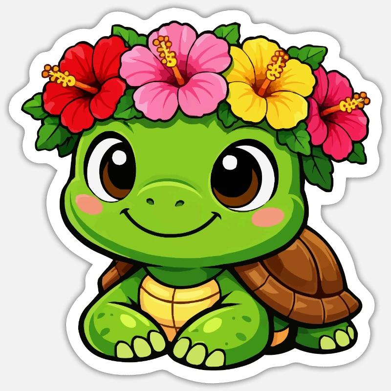 Blossom-crowned turtle - Sticker size S (10 x 10 cm) - white matte