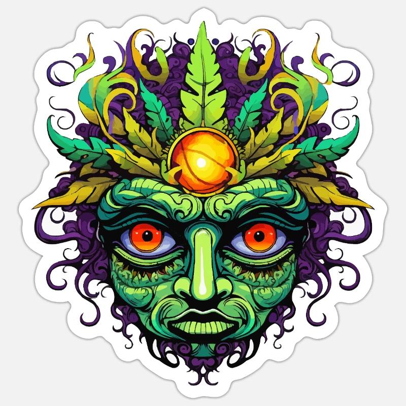 Psychedelisches Maskengesicht mit Sonnenkrone - Sticker Größe S (10 x 10 cm) - Mattweiß