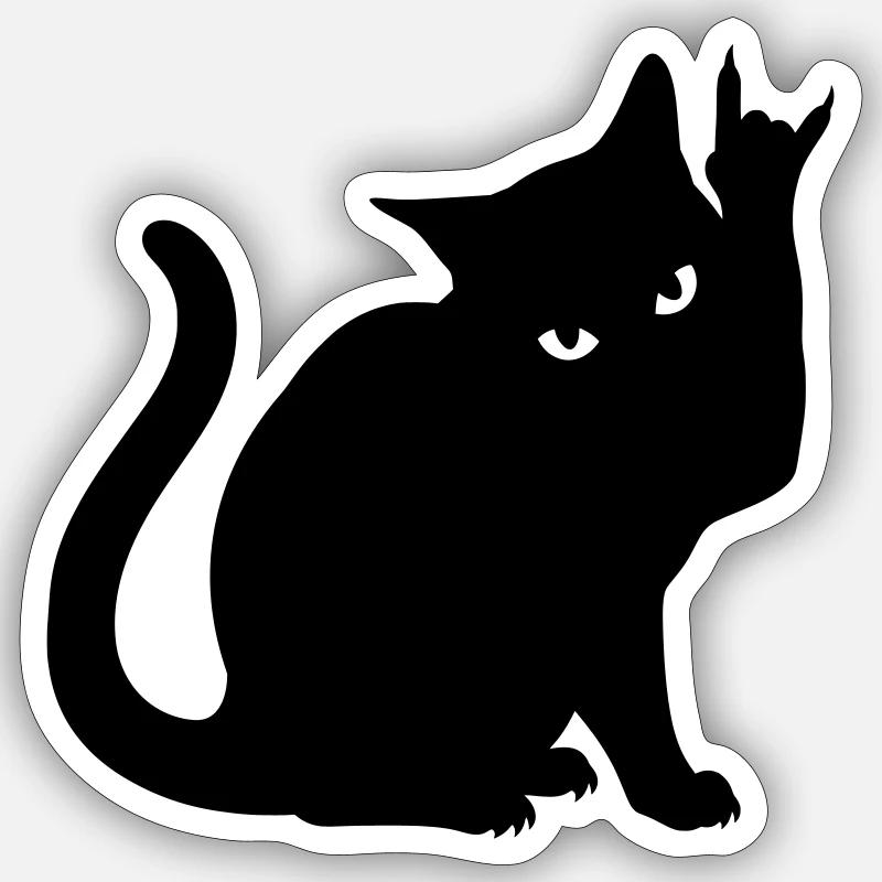 Schwarze Katze – Devil Horns Silhouette - Sticker Größe S (10 x 10 cm) - Mattweiß