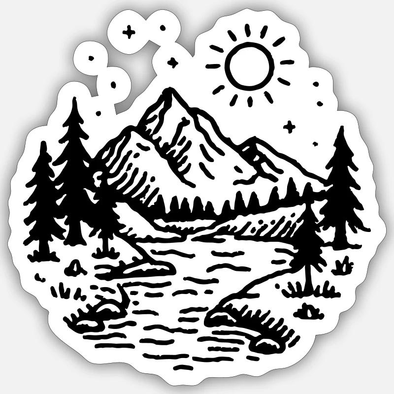 Paysage de montagnes Forêt Sticker taille S (10 x 10 cm)