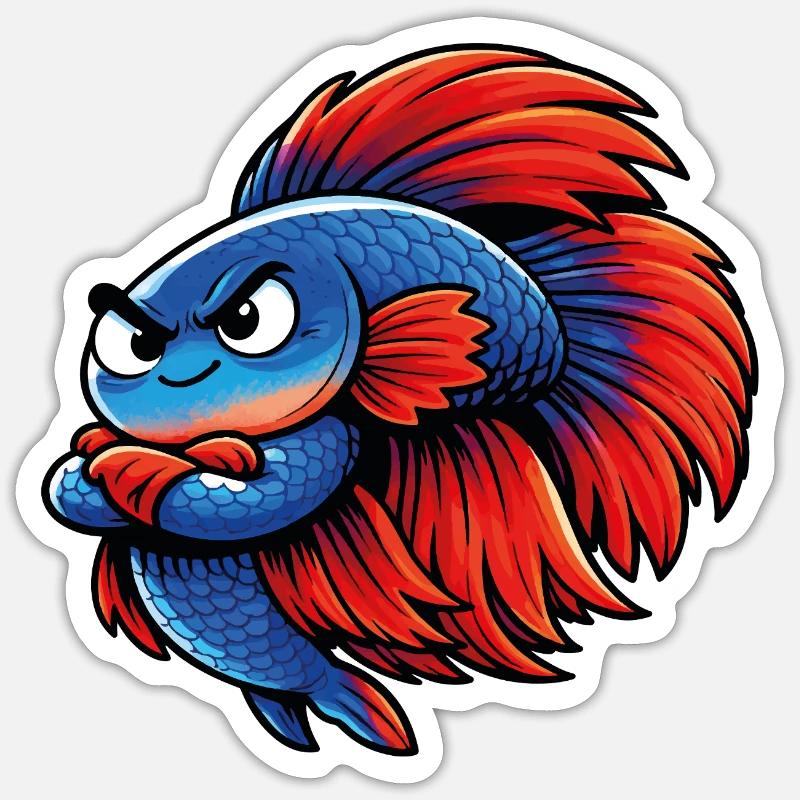 Blue Red Kampffisch - Sticker Größe S (10 x 10 cm) - Mattweiß