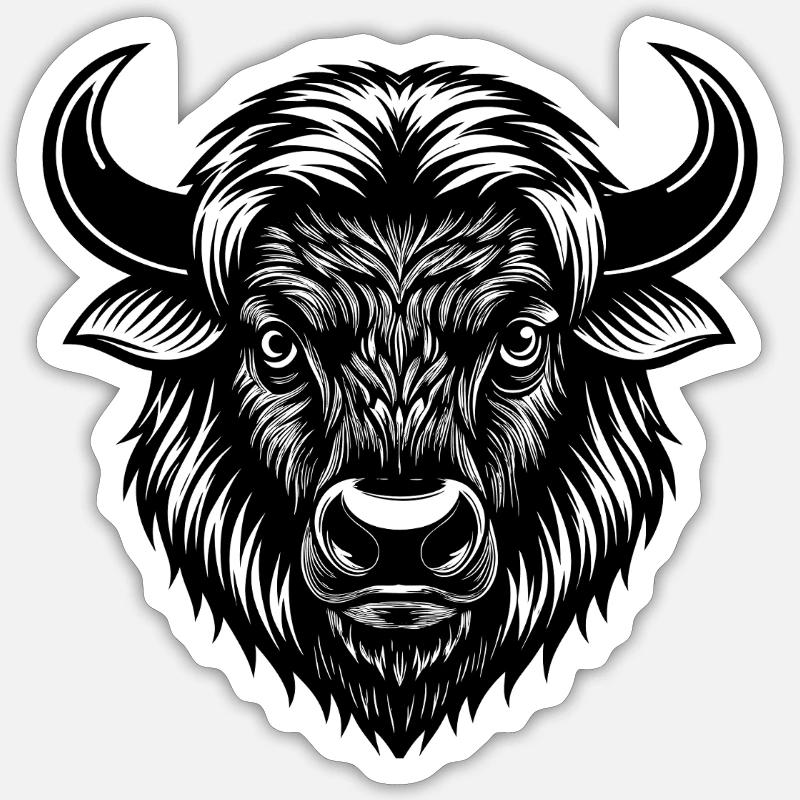Tête de bison - Sticker taille S (10 x 10 cm) - blanc mat
