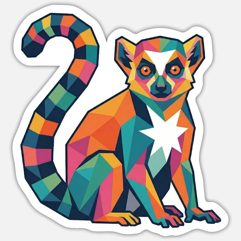 Farbenfrohes Lemurendesign - Sticker Größe S (10 x 10 cm) - Mattweiß
