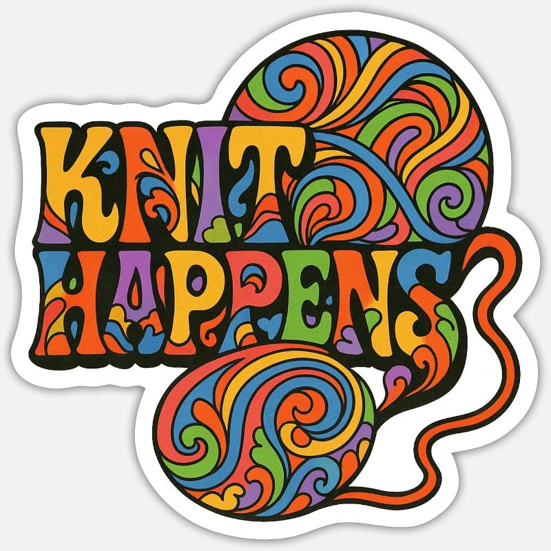 Knit Happens Psychedelic Yarn - Sticker size S (10 x 10 cm) - white matte