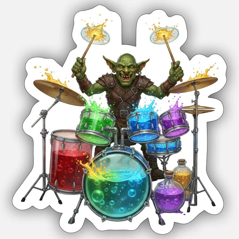 Goblin with drums - Sticker size S (10 x 10 cm) - white matte