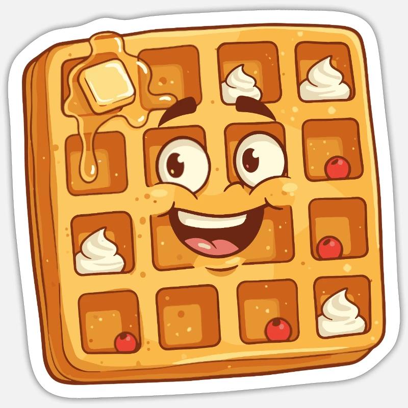 Dessin animé Happy Waffle Face - Sticker taille S (10 x 10 cm) - blanc mat