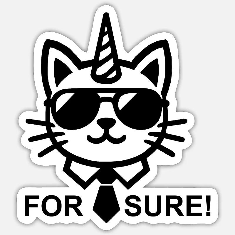 Chat-licorne for sure ! - Sticker taille S (10 x 10 cm) - blanc mat