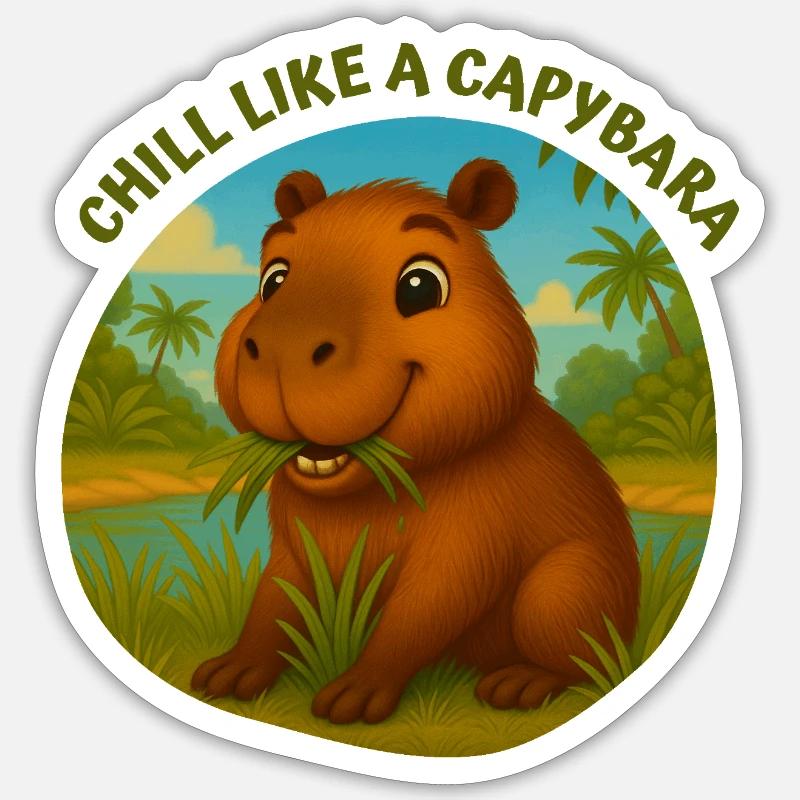 Détends comme un capybara - Sticker taille S (10 x 10 cm) - blanc mat
